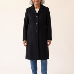 Serena Classic Long Button Coat in Black
