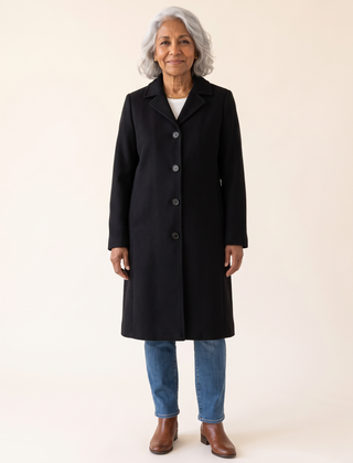 Serena Classic Long Button Coat in Black