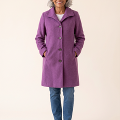 Serena Classic Long Button Coat in Purple