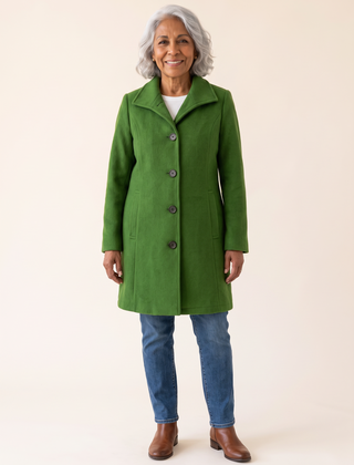 Serena Classic Long Button Coat in Green