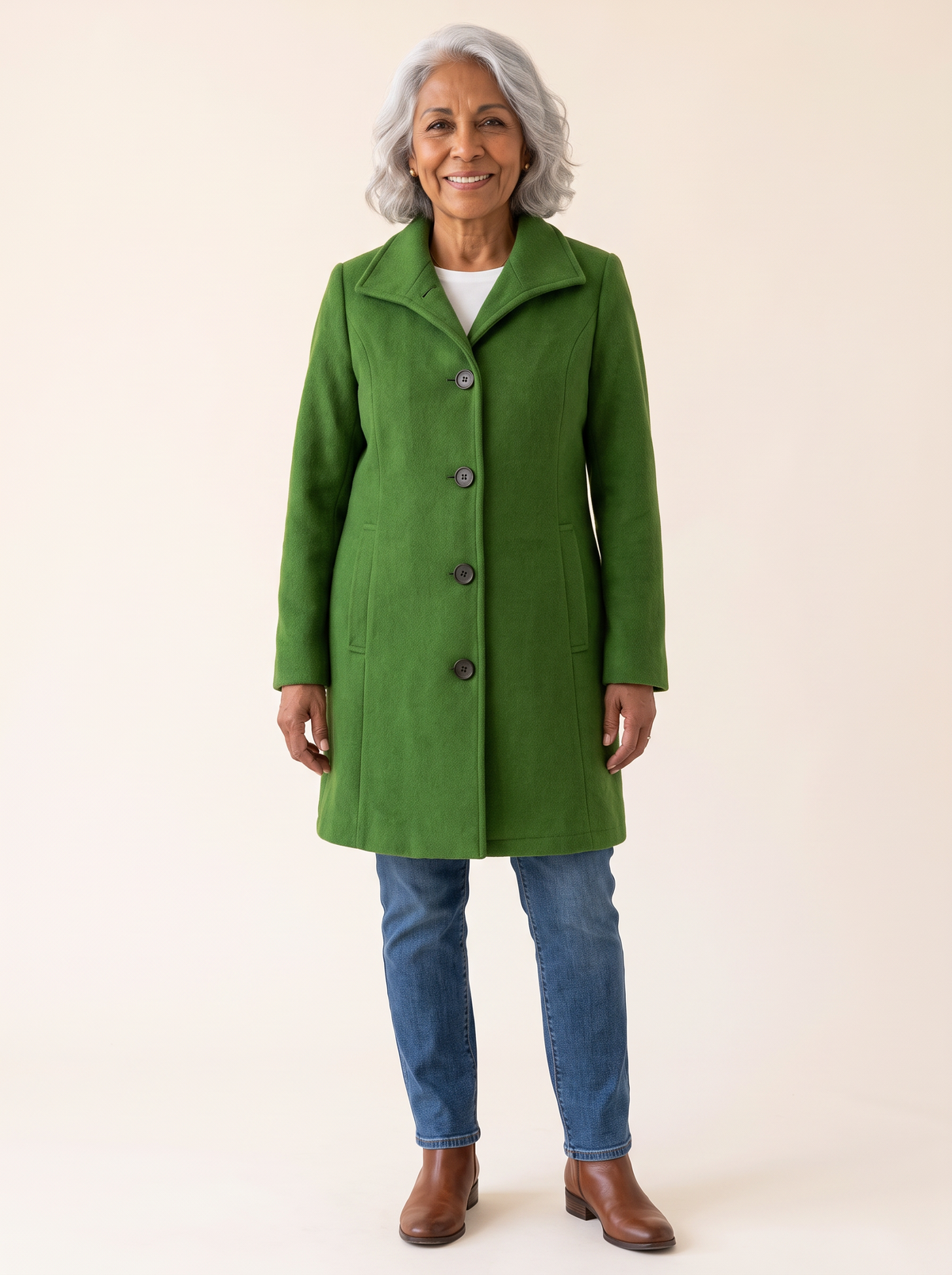 Serena Classic Long Button Coat in Green
