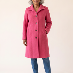 Serena Classic Long Button Coat in Pink