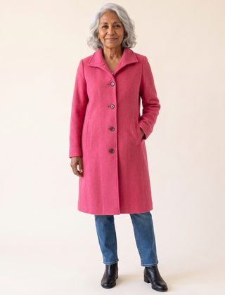 Serena Classic Long Button Coat in Pink