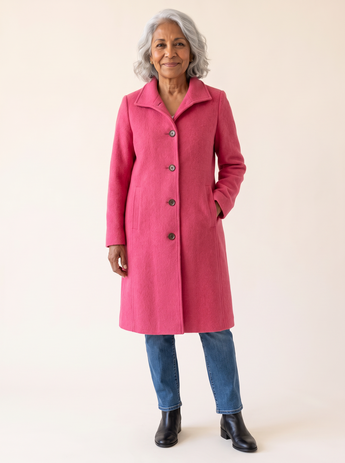 Serena Classic Long Button Coat in Pink