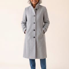 Serena Classic Long Button Coat in Silver