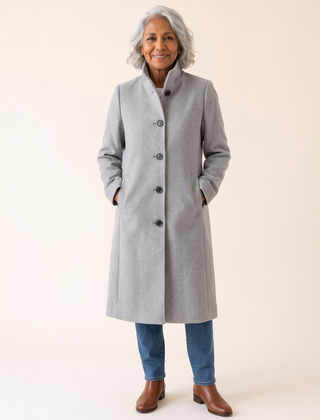 Serena Classic Long Button Coat in Silver