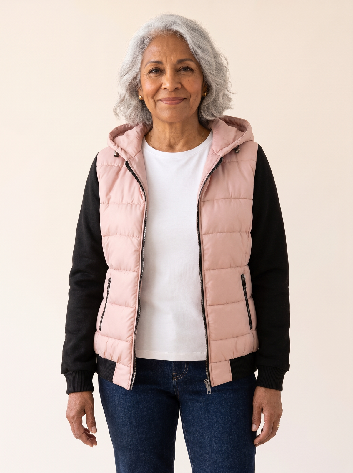 Sabrina Hooded Color Block Puffer Jacket in Pink