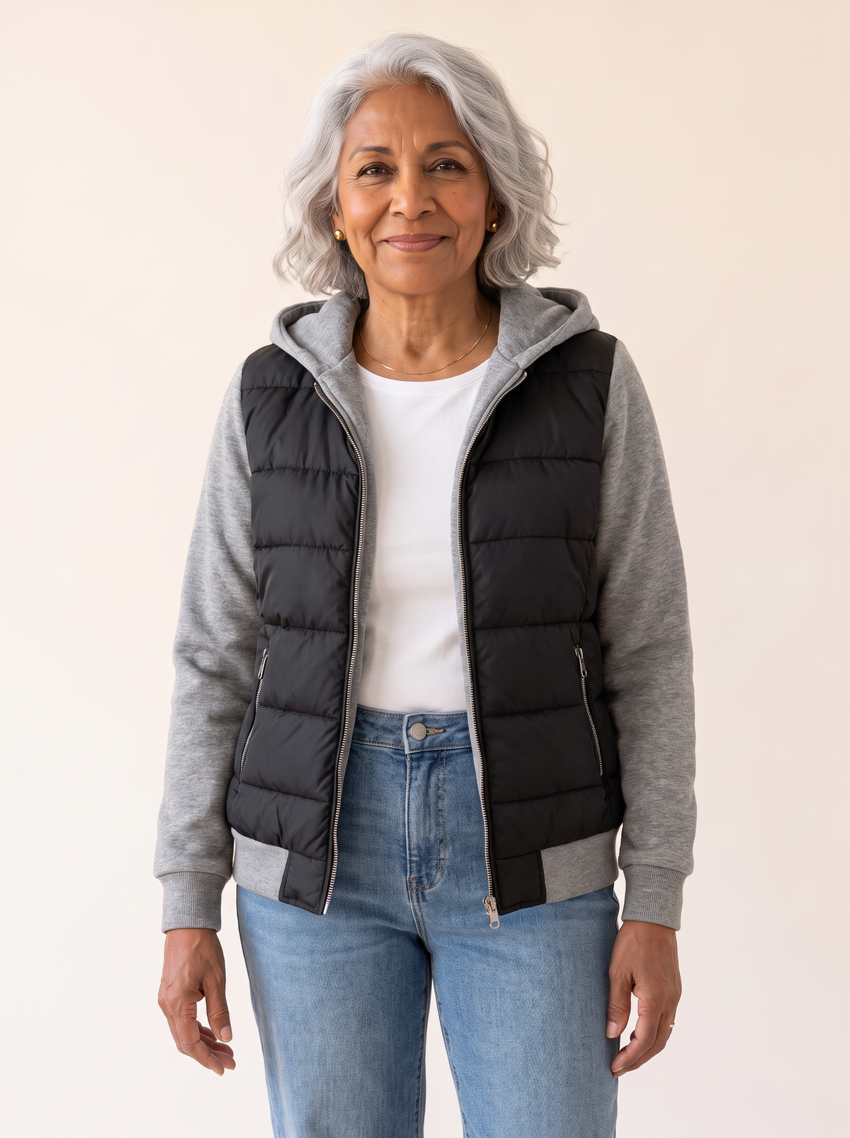 Sabrina Hooded Color Block Puffer Jacket in Black