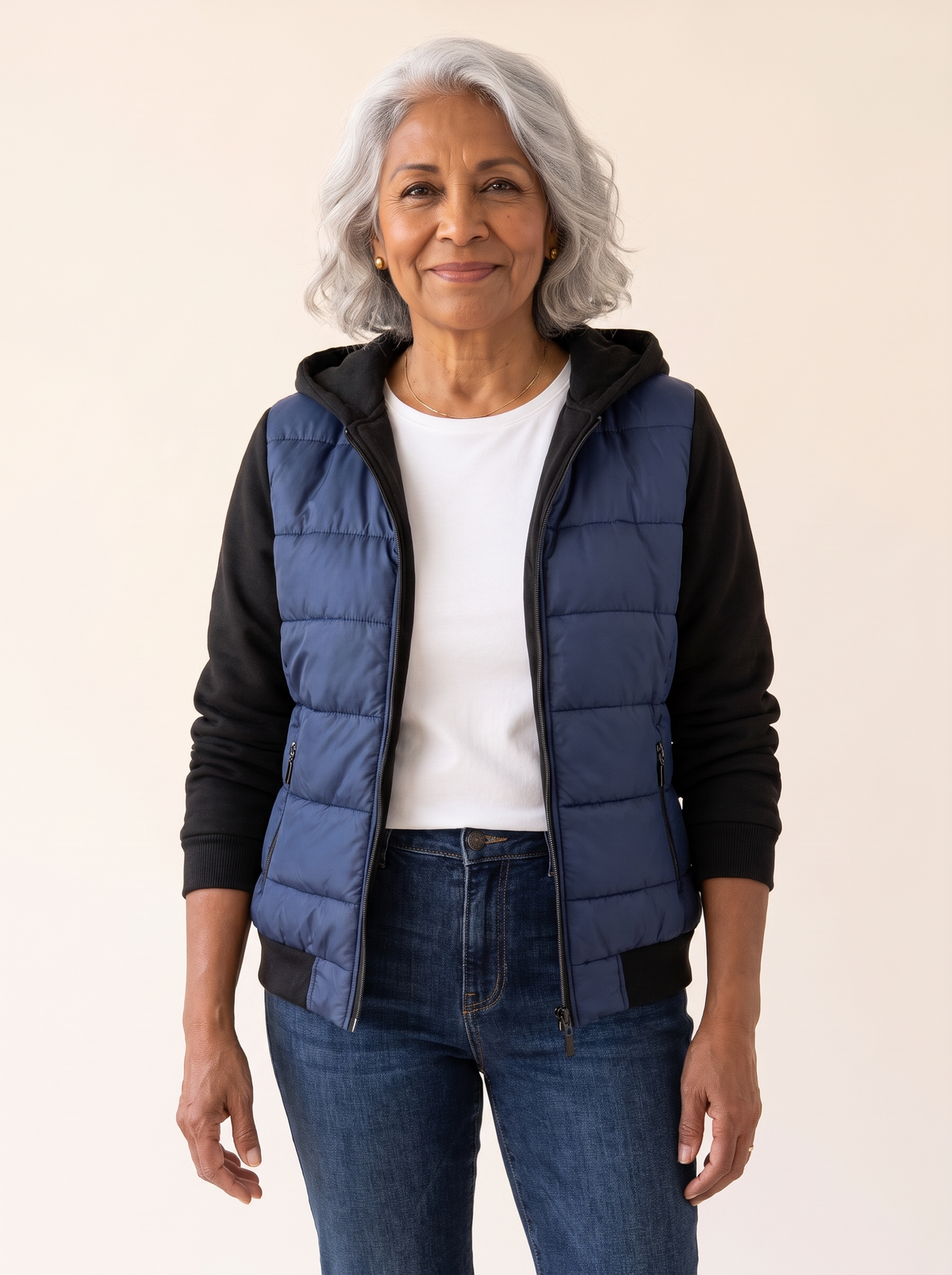 Sabrina Hooded Color Block Puffer Jacket in Blue