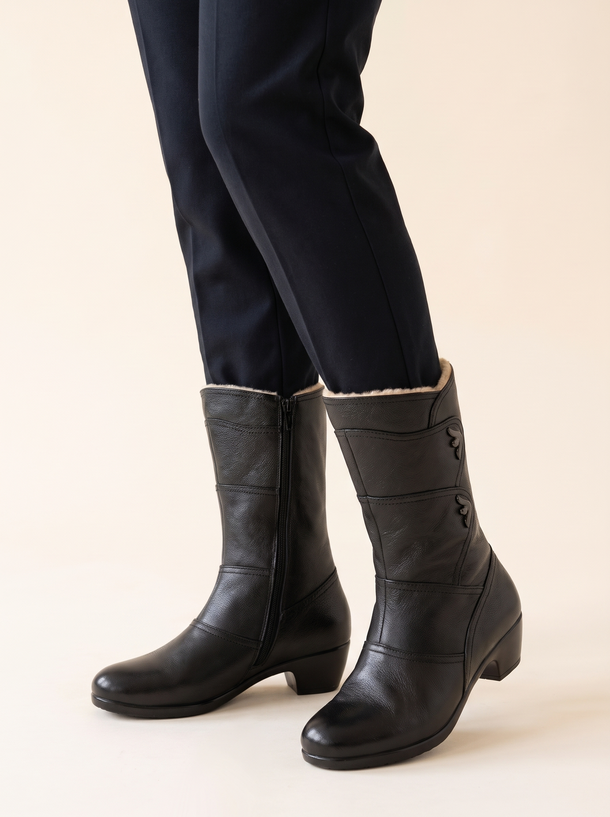 Lina Ultra Comfortable Orthopedic Wedge Boots in Black Lined front view
