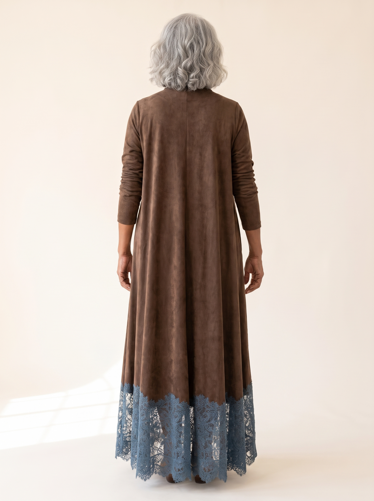 Piera | Suede Effect Maxi Dress with Lace Hem